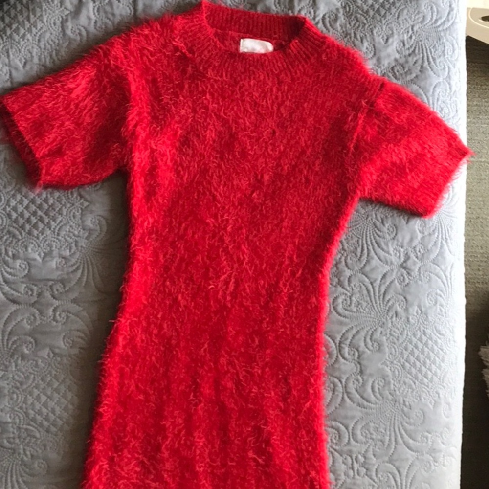 Mock neck faux mohair mini dress